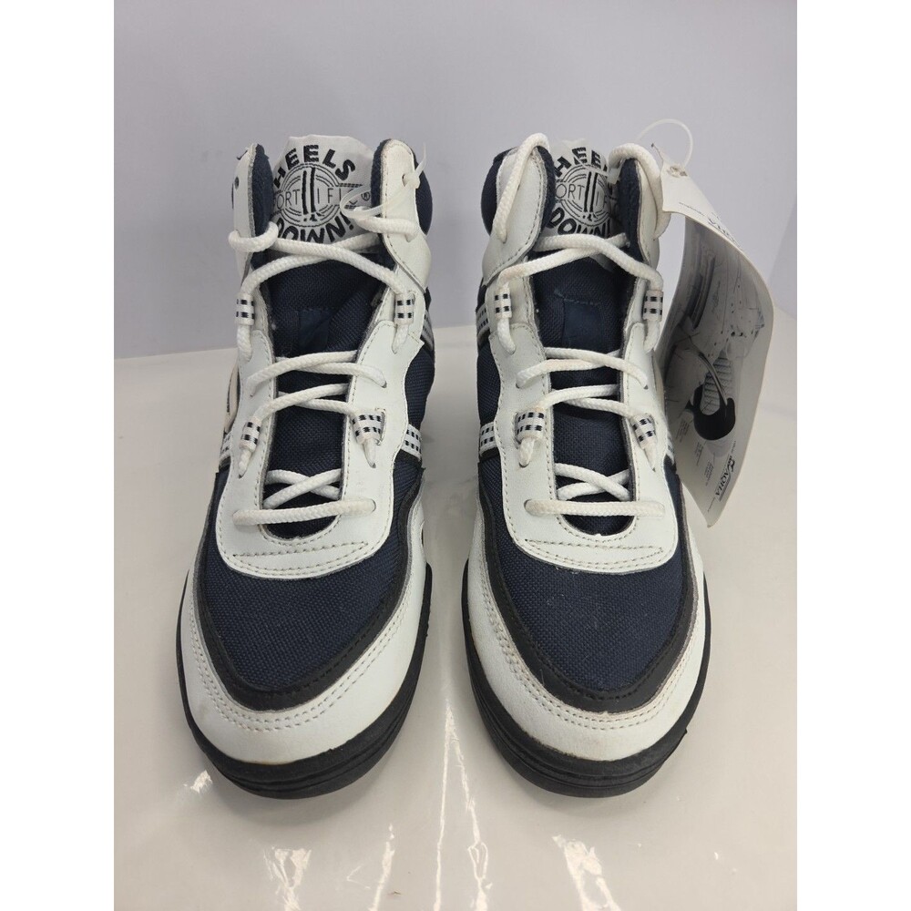 Miller's Heels Down Horse Riding Sneakers Womens Sz 7 White & Navy Leather NWOB - Picture 3 of 12